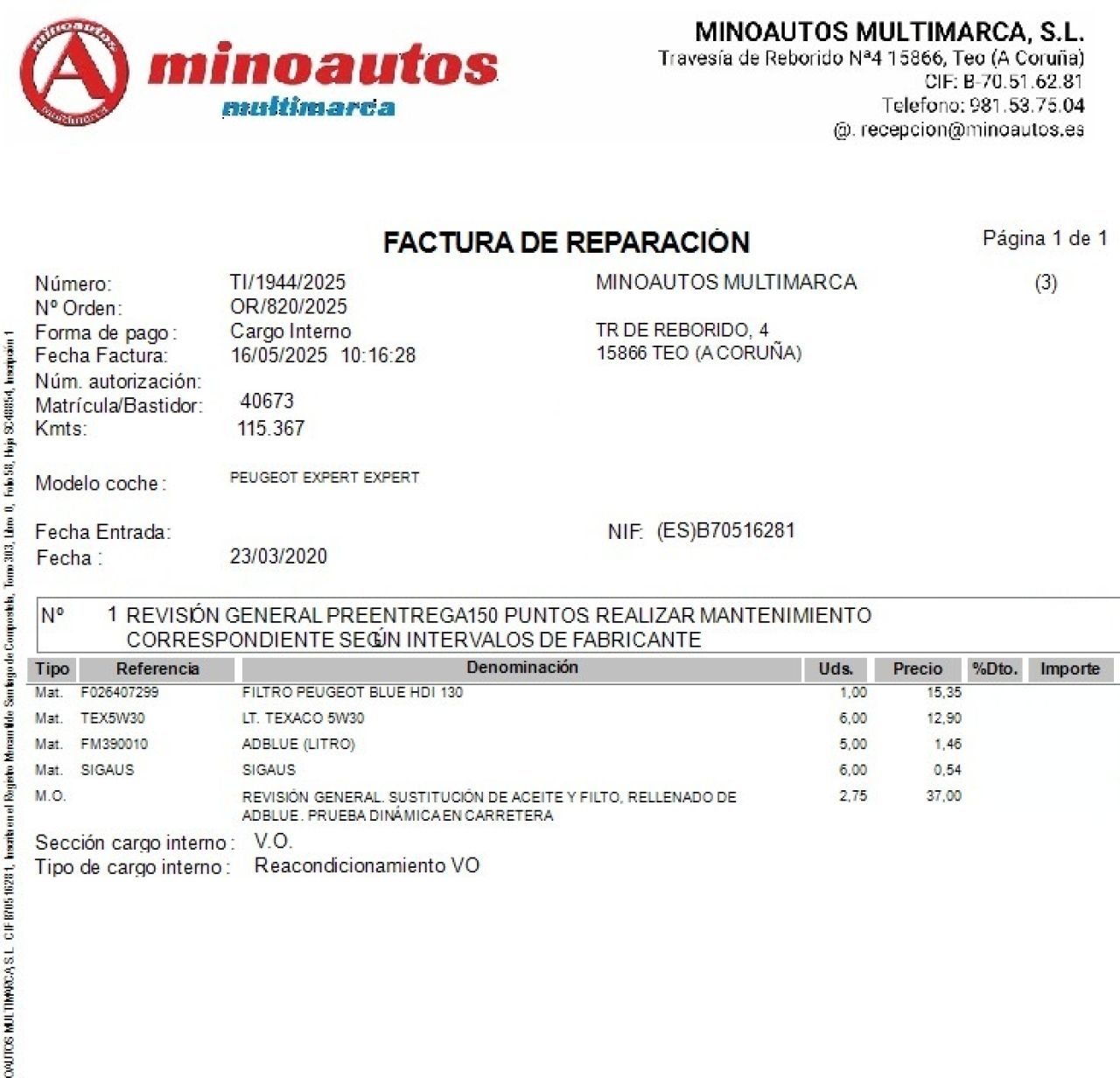 PEUGEOT EXPERT en Minoautos